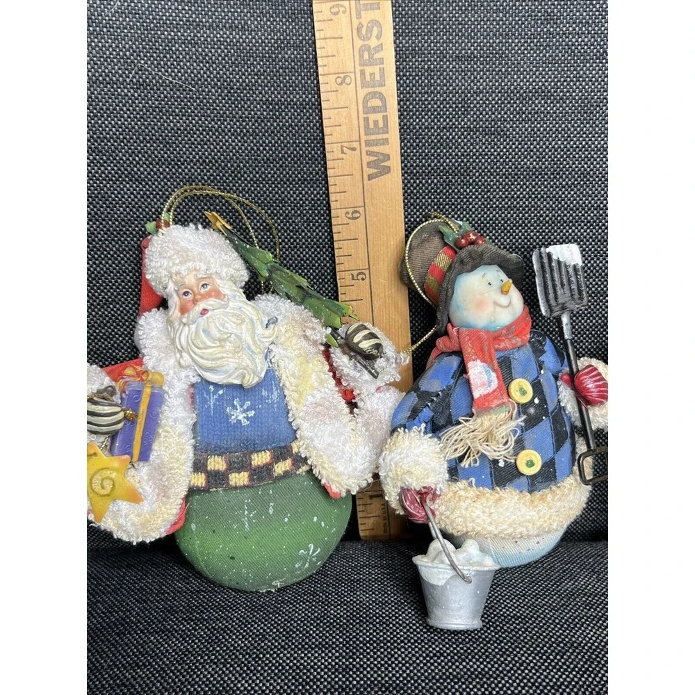 Roly Poly Christmas Ornaments Lot Of 3 Cloth Mache Snowman Santa Moose